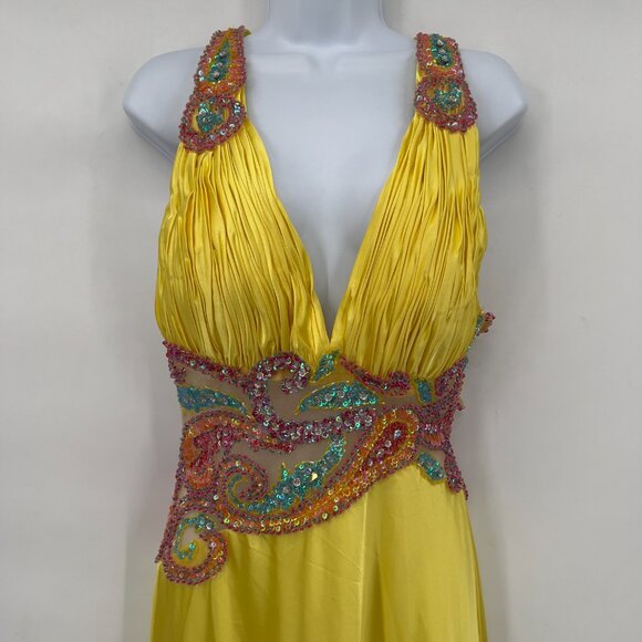 Karishma Yellow Designer Beaded Embellished Evening  Maxi Gown 10— NWT - Picture 2 of 12